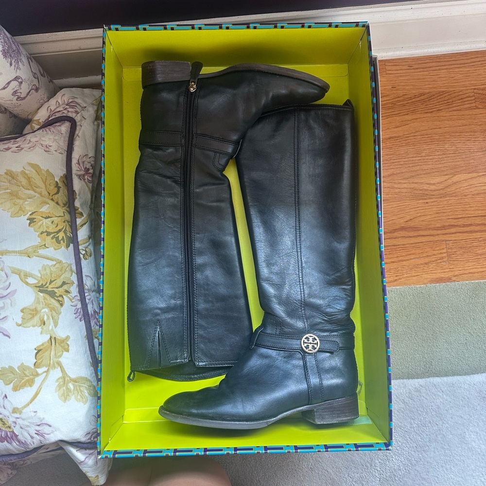 Tory Burch Black Leather Knee-High Boots